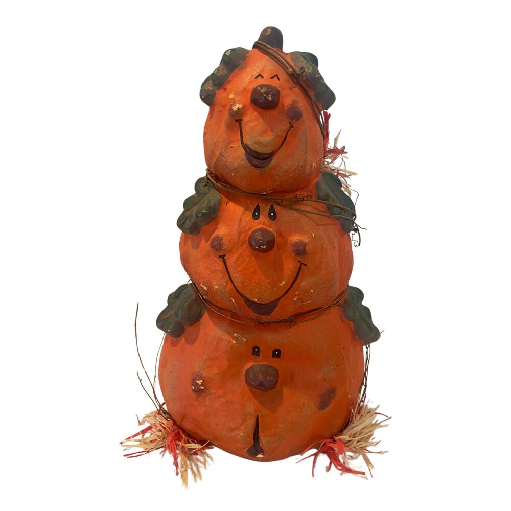 VTG Collectible Paper Mache Stacked 3 High Halloween Pumpkin Totem 2 of 2